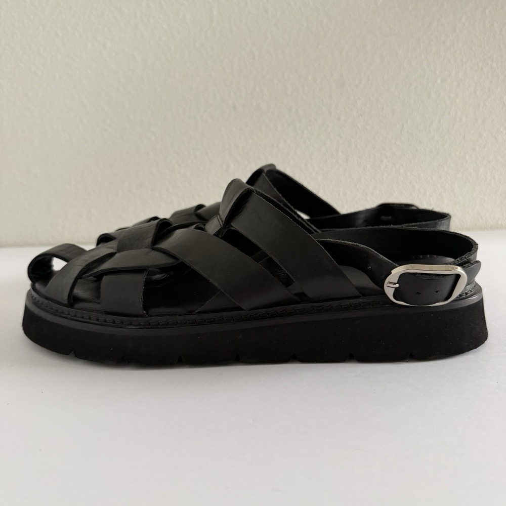Pilcro Anthropologie Flatform Fisherman Sandal Black Leather Womens 40 US 9.5-10 - Picture 5 of 9